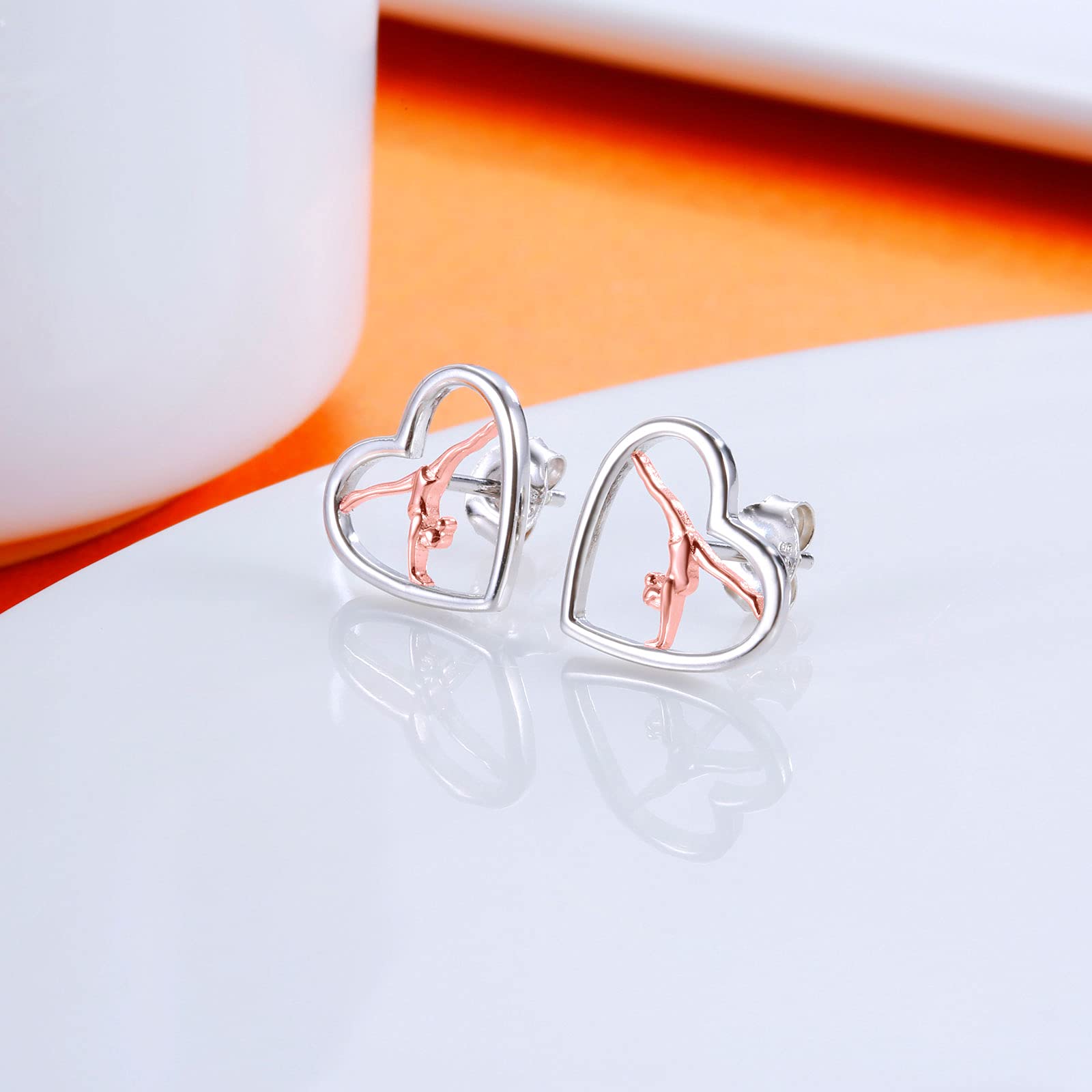 Gymnastics Sport Earrings Stud Sterling Silver Gymnast Team Ballerina Jewelry Gift for Women Birthday Christmas (rose-gold)