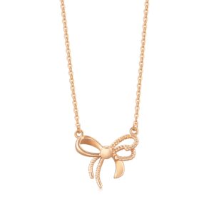 CHOW SANG SANG Delicate Gold 18K Rose Gold Ribbon Bowtie Necklace for Women 92803N | 18.5 Inches, (47 CM)