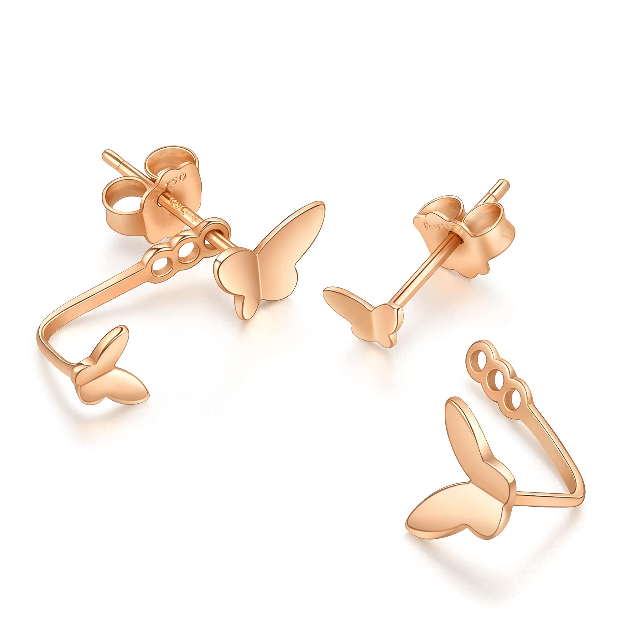 CHOW SANG SANG Delicate Gold 18K Rose Gold Butterfly Front Back Earrings for Women 92824E