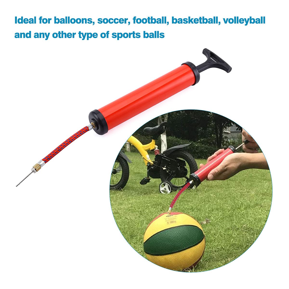 SLTG2020 Sports Ball Pump Portable Air Pump with Inflation Needle Nozzles and Rubber Hose Great for Volleyball Pump, Basketball Inflator, Football & Soccer Ball Swim Ring Balloon Air Pump