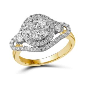 dazzlingrock collection 10kt yellow gold womens round diamond cluster halo bridal wedding engagement ring 1-1/5 ctw