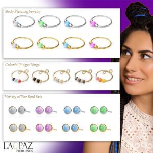 LAOPAZ 14k Gold Filled Nose Hoop with White Opal - 20 Gauge Nose Ring for Women and Men - Hypoallergenic Nose Jewelry 7mm Diameter 0.2 Inches - Handmade Nose Ring for Women