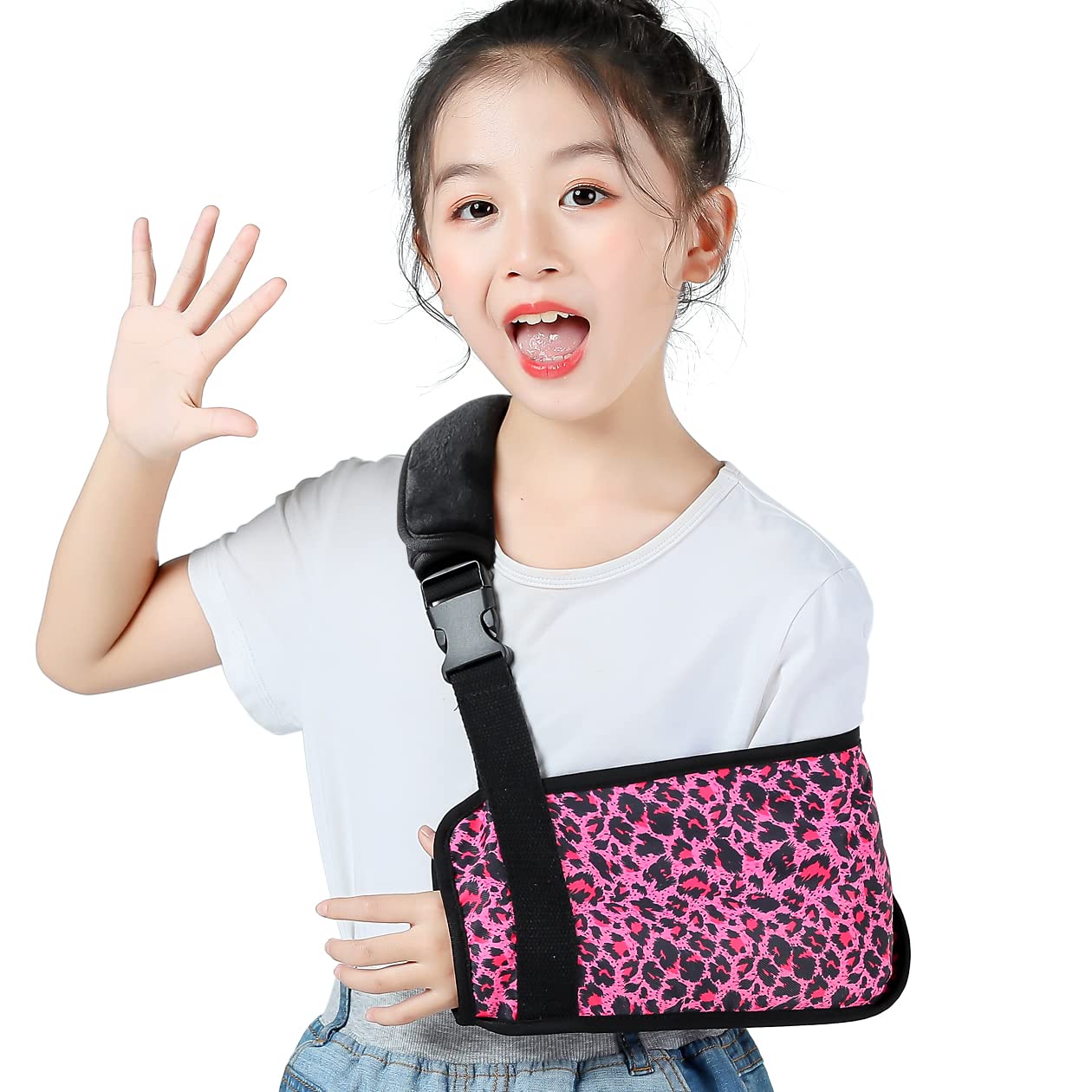 Ledhlth Leopard Kids Arm Sling for Shoulder Elbow Wrist Injury Children Padiatric Toddler Shlouder Brace Support Immobilizer for Broken Arm (Red Leopard print, Kids L) …