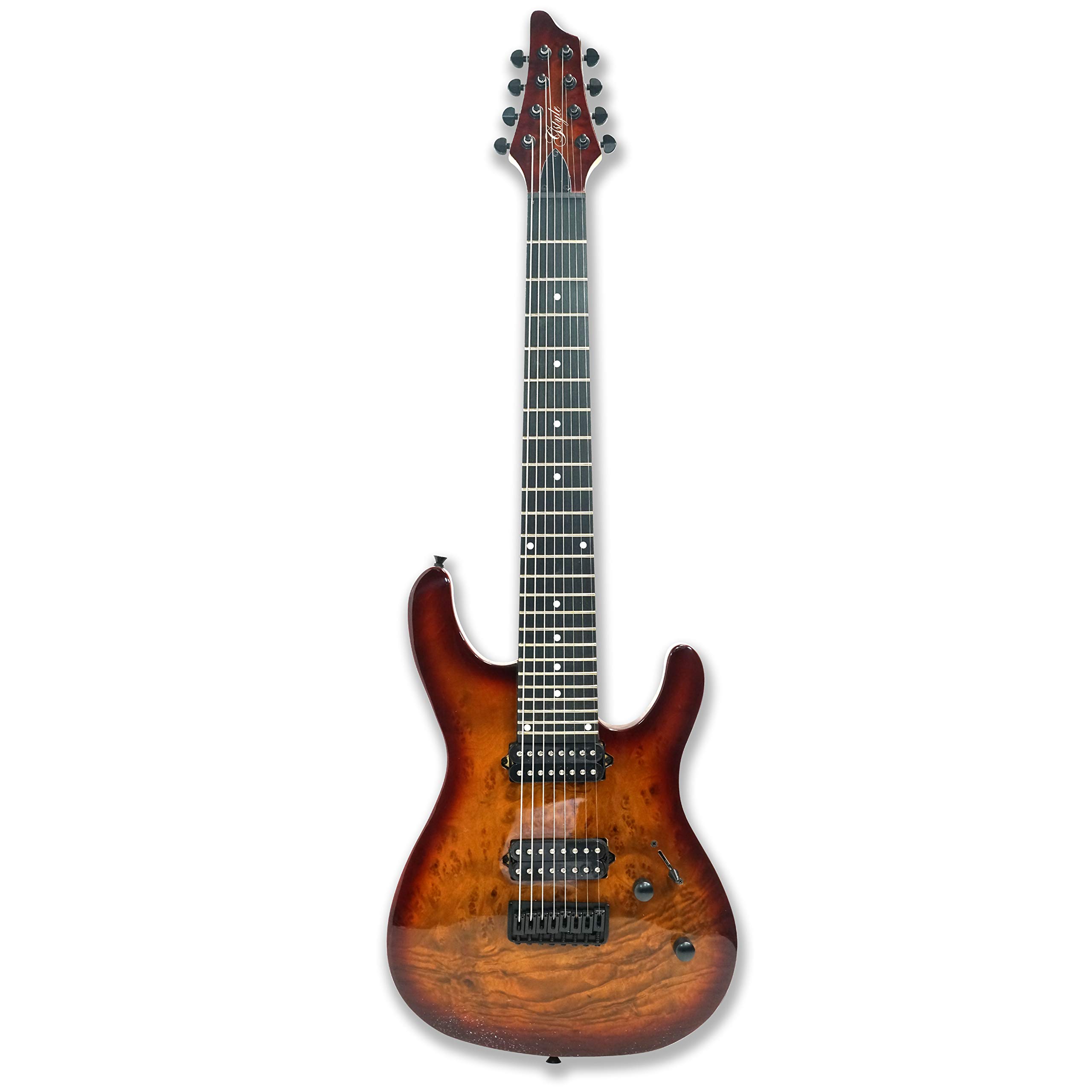 Gstyle 8 String Electric Guitar Burl poplar veener top okoume Wood Body Bolt On Maple Neck Poplar Wood Body (Right-handed) (ES-800)