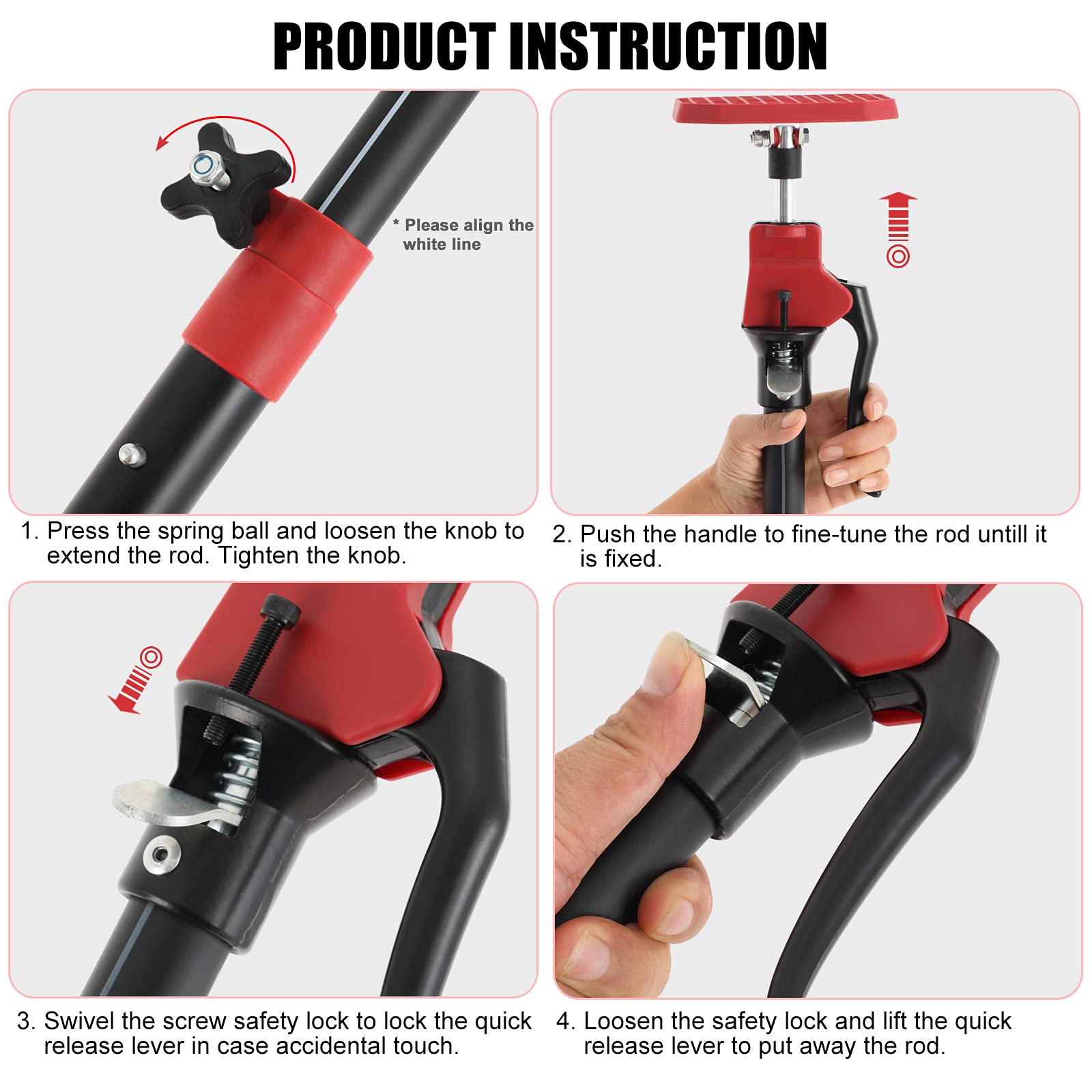 XINQIAO Third Hand Tool 3rd Hand Support System, Premium Steel Support Rod with 154 LB Capacity for Cabinet Jack, Drywall Jack& Cargo Bars, 49.2 IN-114.2 in Long, 1 PC