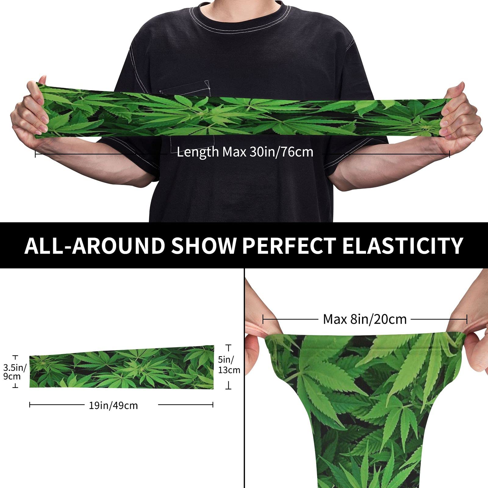 Hicyyu Cannabis Leaf Weed Marijuana Anti-Slip Sun Protection Cooling Long Arm Sleeves For Men Women Youth，Sports Compression Cooling Sleeve，Ice Silk Arm Cover Sleeve For Adults, Black, One Size