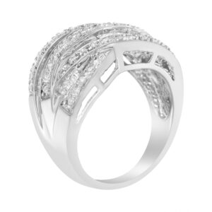 Haus of Brilliance .925 Sterling Silver 1.0 Cttw Channel Set Alternating Round and Baguette Diamond Cross-over Bypass Ring Band (I-J Color, I2-I3 Clarity) - Size 6