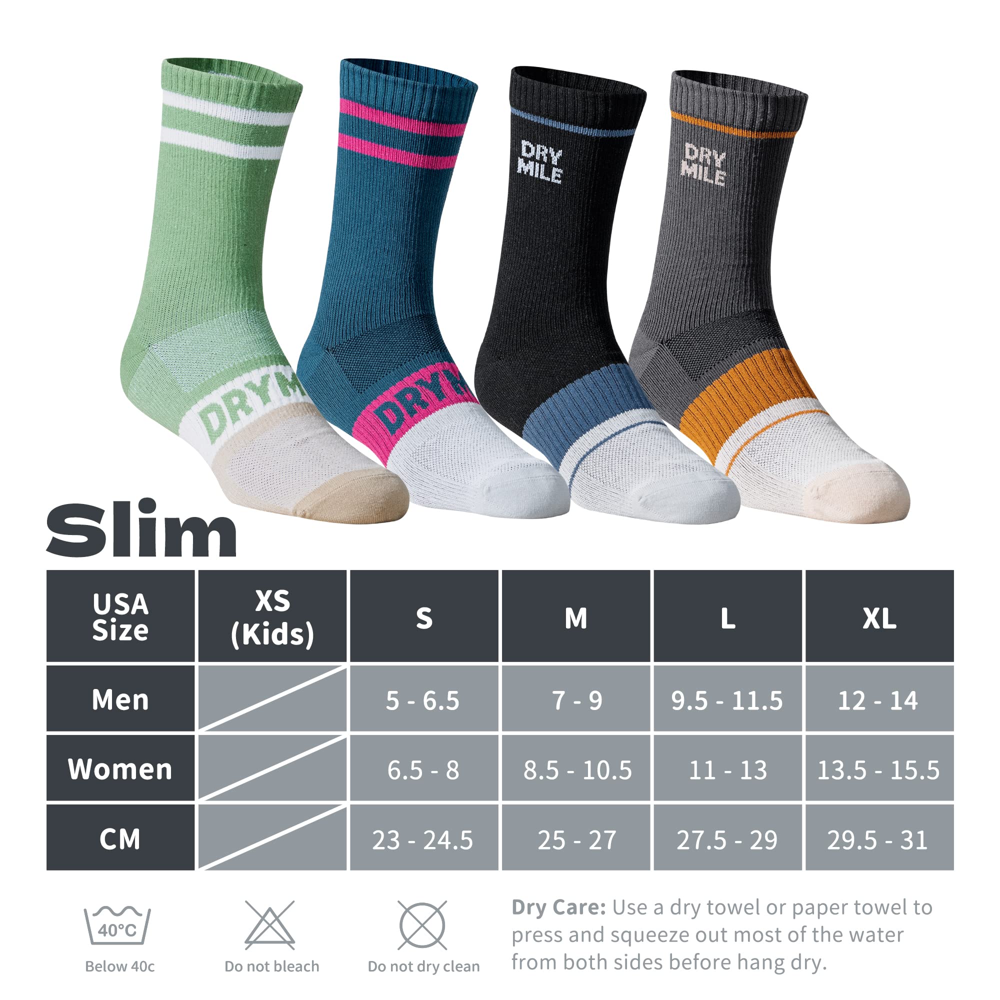 DRYMILE Slim Waterproof Socks, Thin Moisture Wicking Winter Waterproof Socks for Men & Women, Golf, Cycling - Crew (M, Black and Blue)