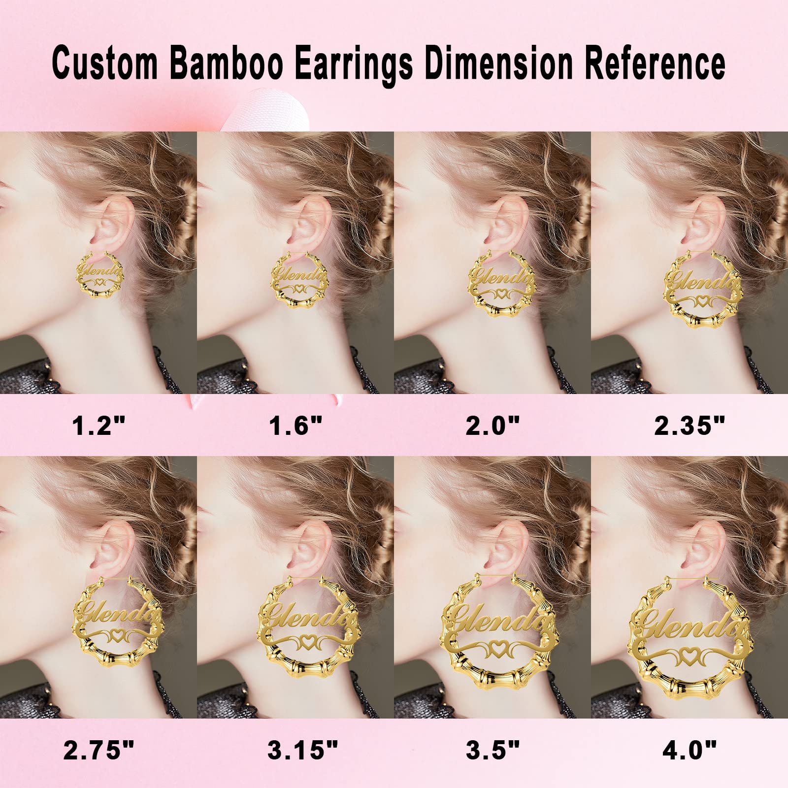 HAOQINA Custom Name Earrings Personalized Bamboo Hoop Earrings 18K Gold Plated Customize Earrings for Women Hip-Hop Fashion Jewelry Gift