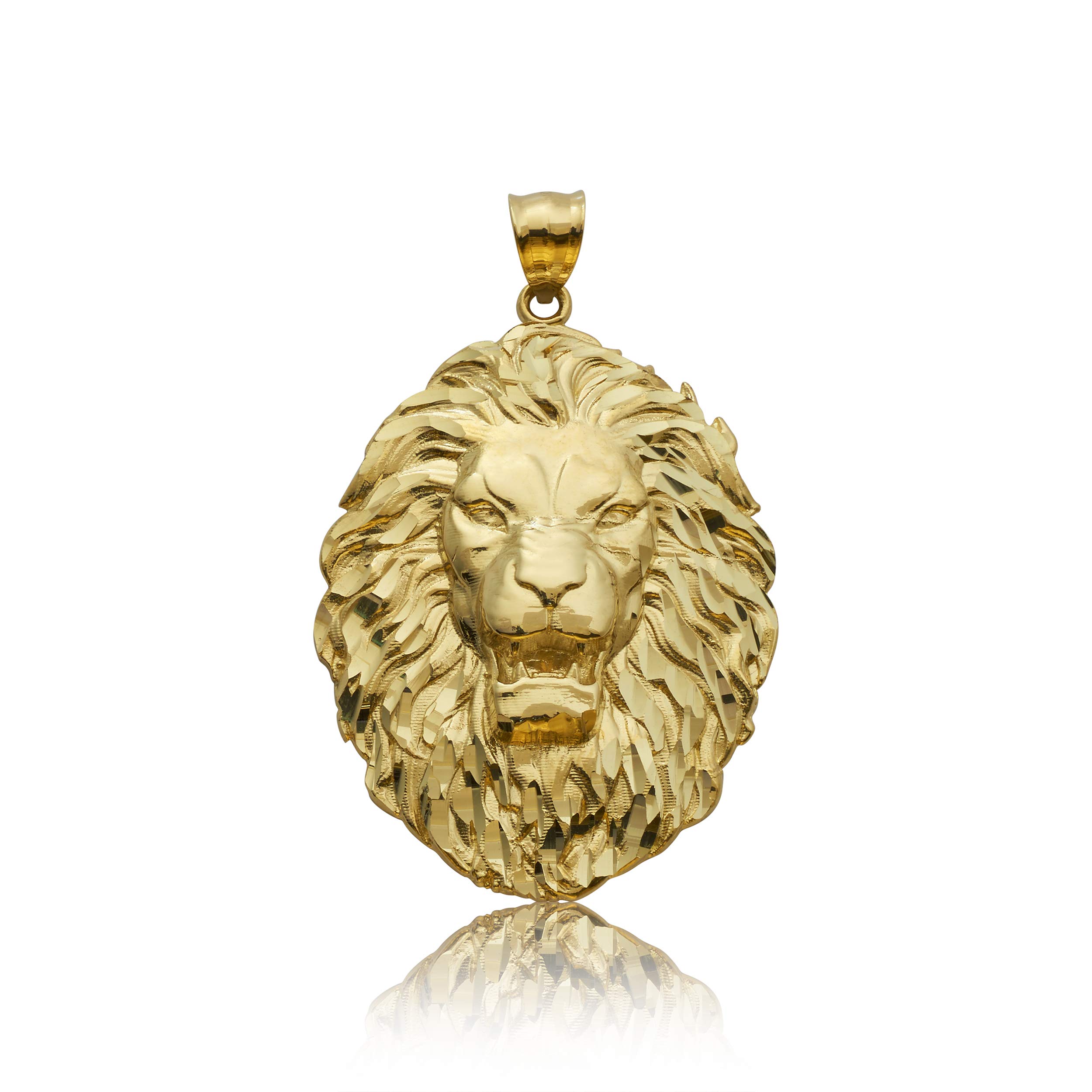 LoveBling 10k Yellow Gold Lion Head Pendant (2.34" x 1.45")