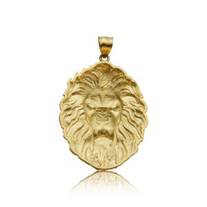 LoveBling 10k Yellow Gold Lion Head Pendant (2.34" x 1.45")