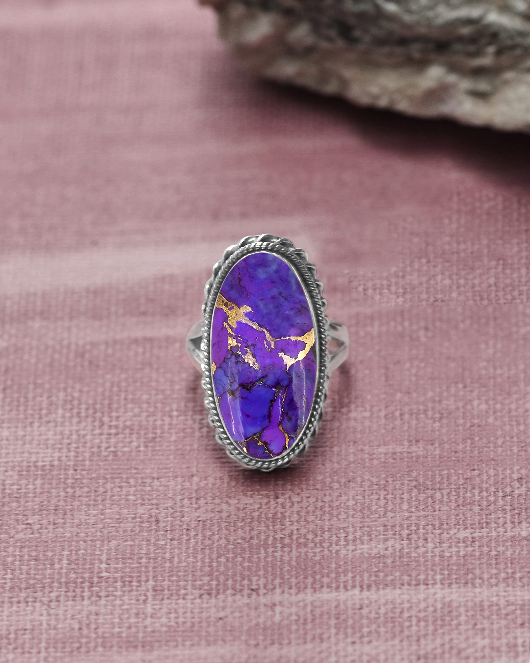 YoTreasure Purple Copper Turquoise Solid 925 Sterling Silver Ring