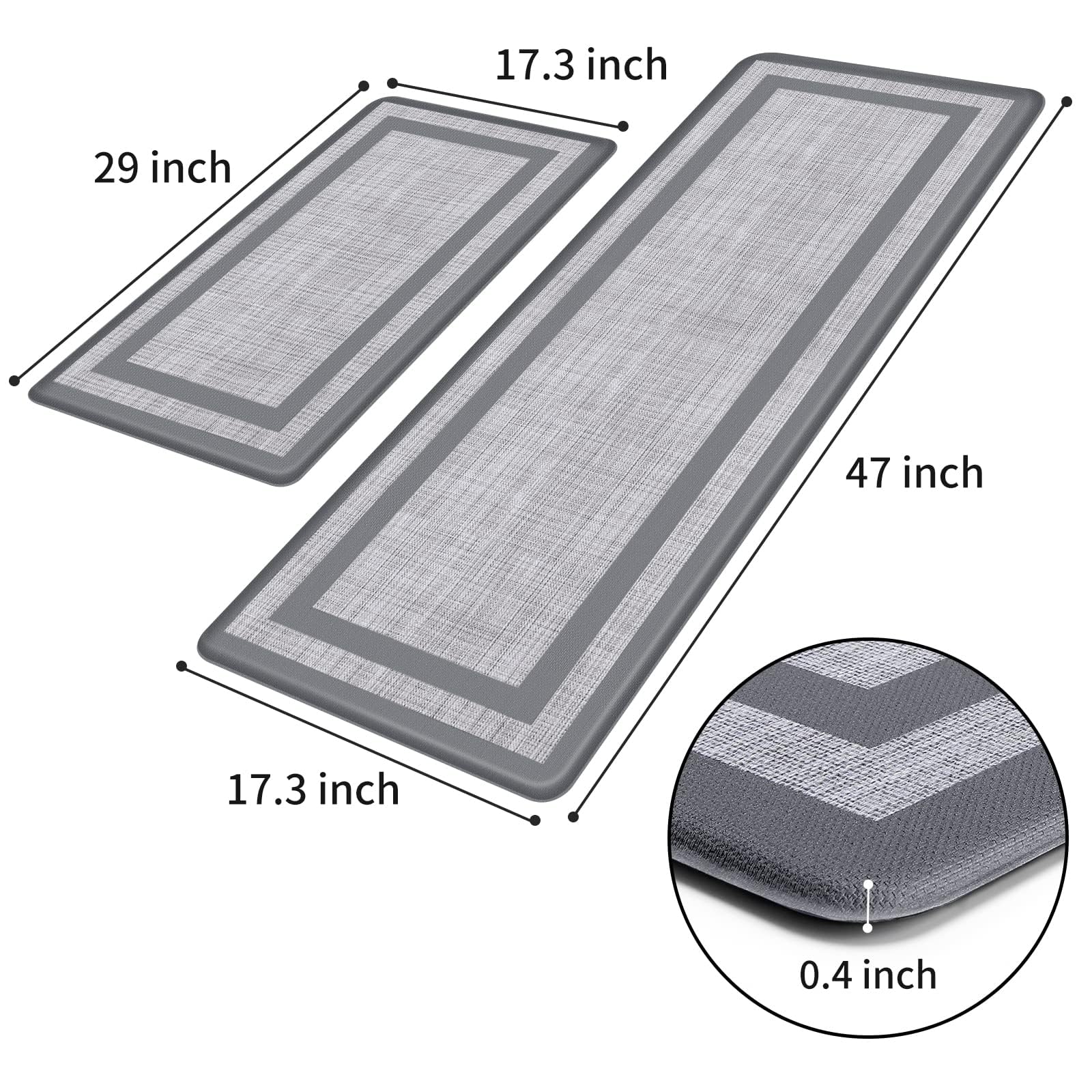 Mattitude Kitchen Mat [2 PCS] Cushioned Anti-Fatigue Kitchen Rugs Non-Skid Waterproof Kitchen Mats and Rugs Ergonomic Comfort Standing Mat for Kitchen, Floor, Office, Sink, Laundry, Gray and Gray