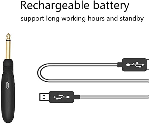 Wireless Guitar System, Wireless Guitar Transmitter and Receiver, 3.7V 600mAh 20Hz-20kHz UHF Built-in Rechargeable Support 4 Channels Transmitter Receiver with Plug for Electric Guitar Bass Organ