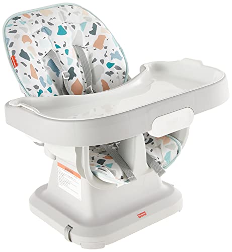 Fisher-Price Baby to Toddler High Chair SpaceSaver Simple Clean Portable Dining Seat & Booster with Washable Deep Tray & Liner, Pacific Pebble