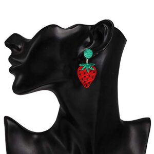 Cute Red Strawberry Watermelon Fruit Drop Earrings Bohemian Beaded Dangle Earrings Sweet Fruit Stud Earrings for Women (Strawberry)