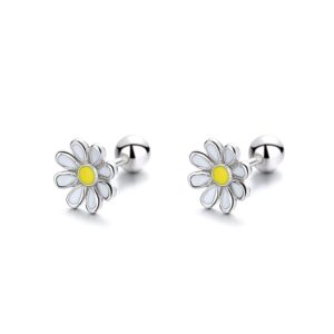 18g little daisy flower cartilage stud earrings sterling silver 925 chrysanthemum flower helix tragus earring studs screw back small ear piercing for women girls