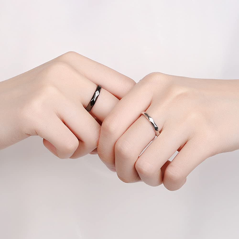 Minimalist Black and White Matching Rings for Couples Sterling Silver 925 Simple Engagement Wedding Ring Personalized Statement Promise Band Fashion Jewelry Gifts with Box Comfort Fit Adjustable