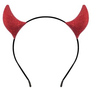 MOKALYNN 1 Pack Devil Horns Headband Halloween Cosplay Costume Hairband, Glitter Red (Glitter Red Devil Horns)