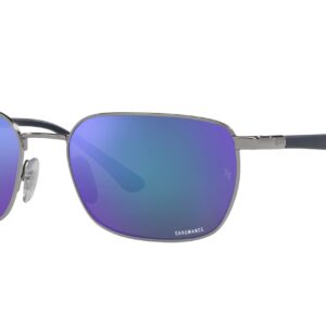 Ray-Ban RB3684CH Chromance Rectangular Sunglasses, Gunmetal/Polarized Grey Mirrored Blue, 58 mm