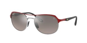 ray-ban rb3685m scuderia ferrari collection square sunglasses, red on silver/chromance polarized grey mirrored grey gradient, 58 mm