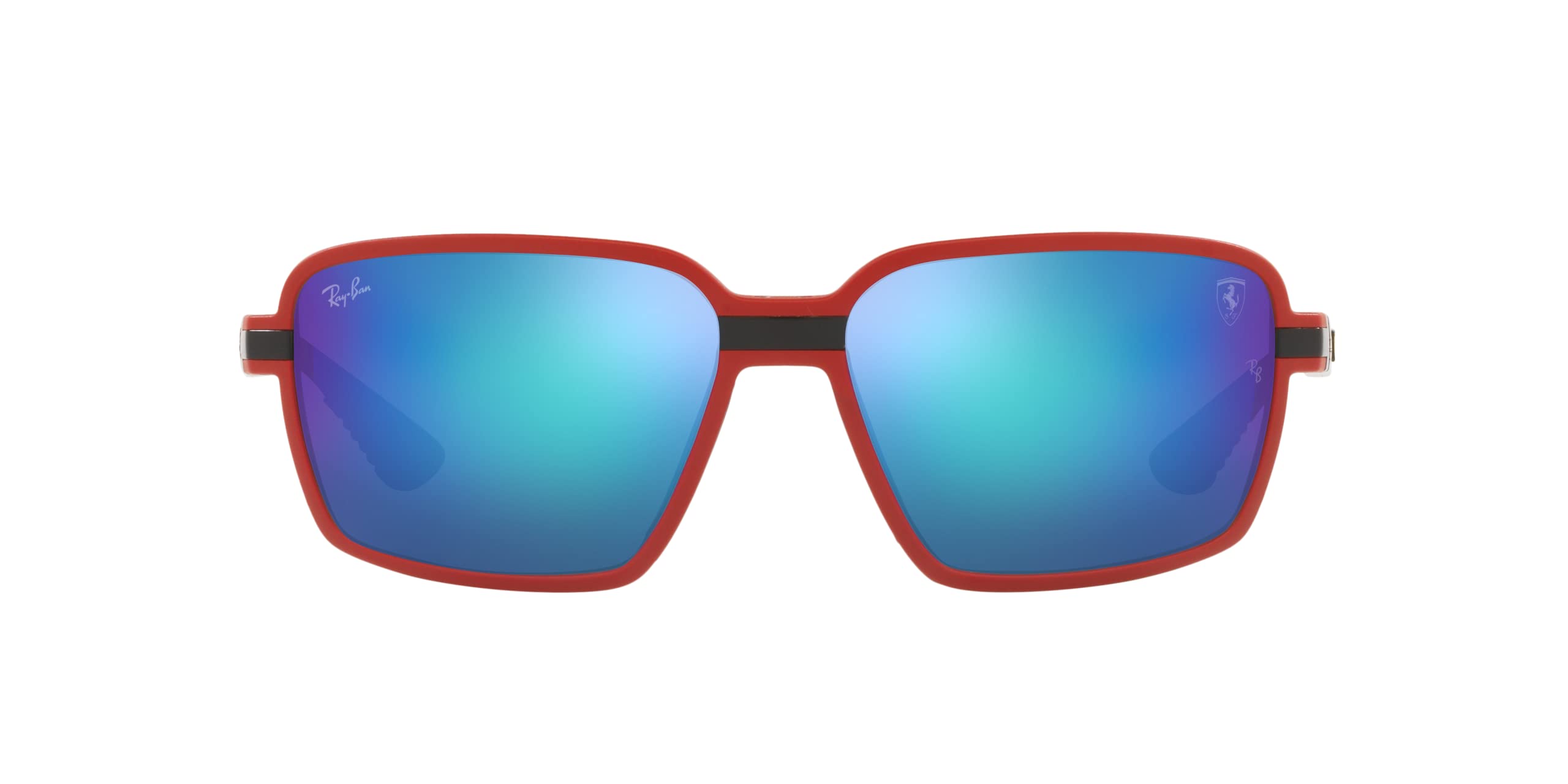 Ray-Ban RB8360M Scuderia Ferrari Collection Square Sunglasses, Matte Red/Light Green Mirrored Blue, 62 mm