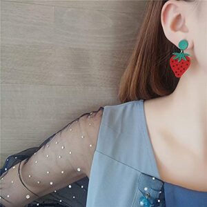 Cute Red Strawberry Watermelon Fruit Drop Earrings Bohemian Beaded Dangle Earrings Sweet Fruit Stud Earrings for Women (Strawberry)