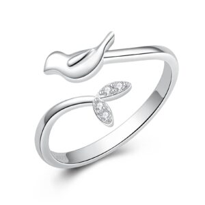 ylt 925 sterling silver peace dove animal jewelry ring cz dove with olive leaf adjustable open bird of peace rings gifts for women teens