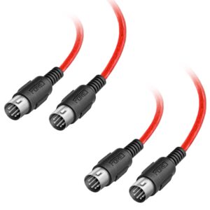 FORE 3.3 Feet 2-Pack Male to Male 5-Pin DIN MIDI Cable Compatible with MIDI Keyboard/Synthesizer/Guitar Multi Effects/Audio Interface/Audio Mixer/Auido Amplifier/External Sound Card/Red