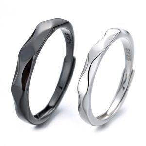 Minimalist Black and White Matching Rings for Couples Sterling Silver 925 Simple Engagement Wedding Ring Personalized Statement Promise Band Fashion Jewelry Gifts with Box Comfort Fit Adjustable