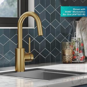 KRAUS Oletto Single Handle Kitchen Bar Faucet with QuickDock Top Mount Assembly in Brushed Brass, KPF-2600BB, 12 1/2 Inch