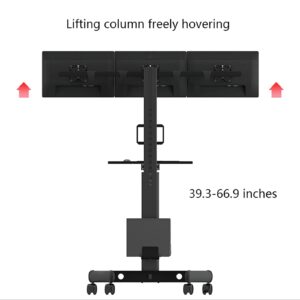 Monitor Arms & Monitor Stands Triple Monitor Mobile Cart Floor-standing Monitor Stand with Keyboard and Host Bracket Adjustable Monitor Stand Mount, Each Arm Holds Up to 22 Lbs Adjustable Arms Monitor