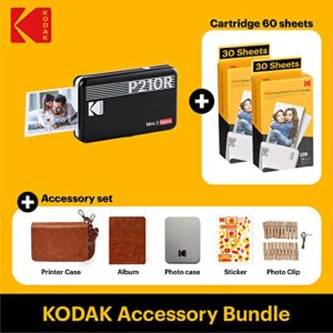 KODAK Mini 2 Retro 4PASS Portable Photo Printer (2.1x3.4 inches) Initial 8 Sheets + 60 Sheets + Gift Bundle, Black