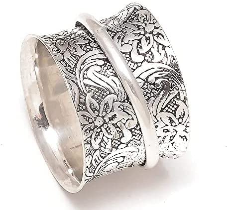 925 Sterling Silver Spinner Flowers Ring for Women Fidget Anxiety Relief Ring Band Meditation Ring (12)