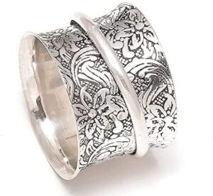 925 sterling silver spinner flowers ring for women fidget anxiety relief ring band meditation ring (10)