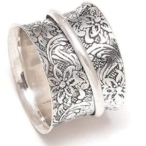 925 Sterling Silver Spinner Flowers Ring for Women Fidget Anxiety Relief Ring Band Meditation Ring (12)