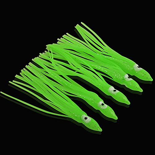 Fishing Squid Skirts Lures Octopus Skirts Trolling Lures Soft Plastic Lures Fishing Tackle Squid Skirts Fishing Bait for Saltwater Bass Salmon Trout (Green, 2.75in - 30pcs)