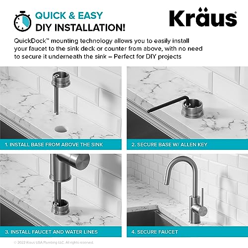 KRAUS Oletto Single Handle Kitchen Bar Faucet with QuickDock Top Mount Assembly in Brushed Brass, KPF-2600BB, 12 1/2 Inch