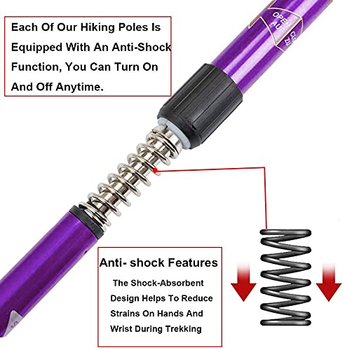 Aihoye Hiking Trekking Poles, 2 Pack Collapsible,Lightweight, Anti Shock, Hiking or Walking Sticks,Adjustable Hiking Pole for Men and Women (Purple)