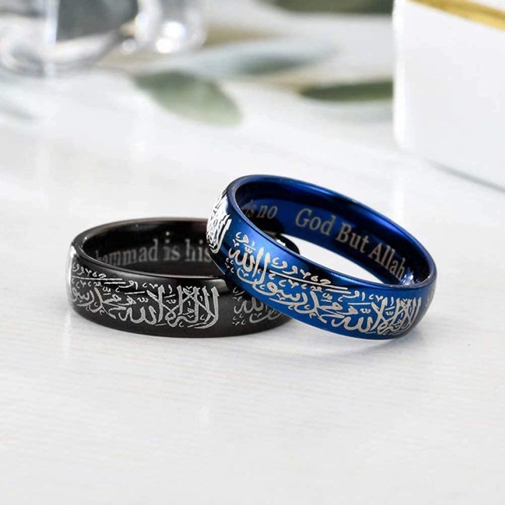 JAJAFOOK 4PCS 6mm 316L Stainless Steel Muslim Allah Islam Ring Allah Messager Wedding Bands High Polished, Silver 5