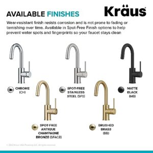 KRAUS Oletto Single Handle Kitchen Bar Faucet with QuickDock Top Mount Assembly in Brushed Brass, KPF-2600BB, 12 1/2 Inch