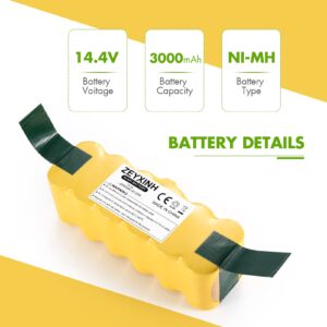 ZEYXINH 3000mAh 14.4V NI-Mh Replacement Battery Compatible with iRobot Roomba R3 500 600 700 800 Series 510 532 535 540 550 552 555 560 562 570 580 595 610 620 630 650 660 760 770 780 790 800 870 880