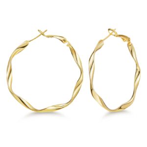 sweetv 14k gold plated hoop earrings for women 40mm twisted big hoops 925 sterling silver post earrings sensitive ears