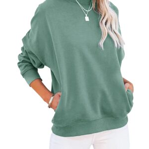 Minclouse Women's Casual Long sleeves Sweatshirt Tops Basic Loose Fit Mock Turtleneck Lightweight Tunic Pullover With Pocket (Mint,Large,Adult,Female,US,Alpha,Large,Regular,Regular)