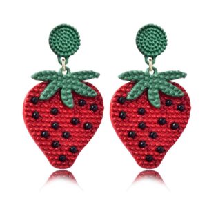 cute red strawberry watermelon fruit drop earrings bohemian beaded dangle earrings sweet fruit stud earrings for women (strawberry)