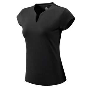 tennis shirts for women short sleeves, solid golf t shirts v-neck running shirts(black,m)