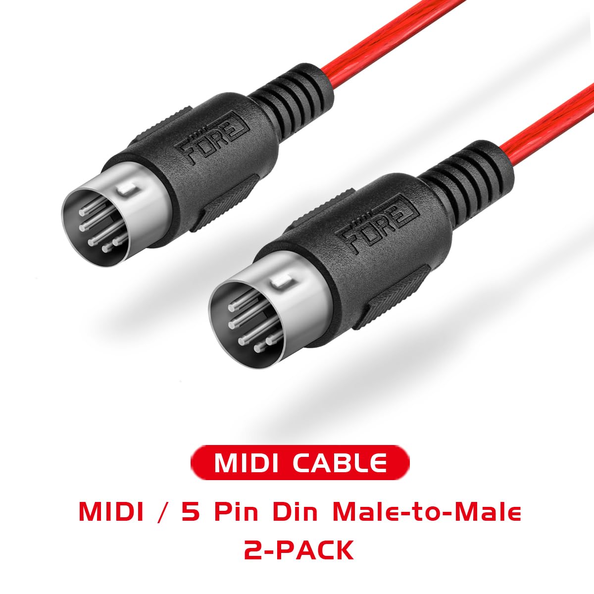 FORE 3.3 Feet 2-Pack Male to Male 5-Pin DIN MIDI Cable Compatible with MIDI Keyboard/Synthesizer/Guitar Multi Effects/Audio Interface/Audio Mixer/Auido Amplifier/External Sound Card/Red