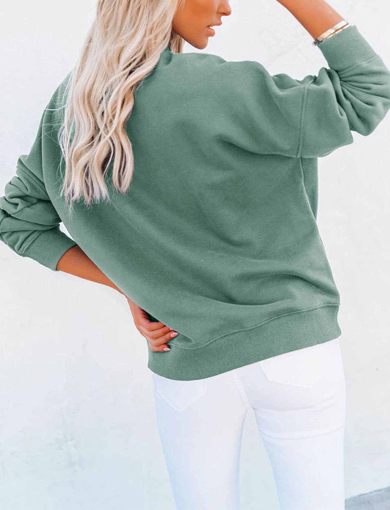 Minclouse Women's Casual Long sleeves Sweatshirt Tops Basic Loose Fit Mock Turtleneck Lightweight Tunic Pullover With Pocket (Mint,Large,Adult,Female,US,Alpha,Large,Regular,Regular)