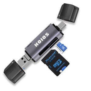 sd card reader usb-c,3-in-1 memory card reader with tri-connectors, usb 3.0 card reader adapter for sdxc,micro sdxc,compatible with windows,mac os,linux, android,silver gray