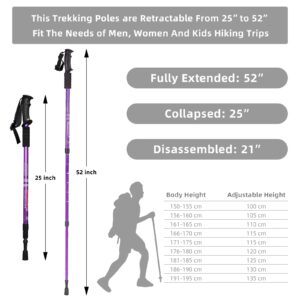 Aihoye Hiking Trekking Poles, 2 Pack Collapsible,Lightweight, Anti Shock, Hiking or Walking Sticks,Adjustable Hiking Pole for Men and Women (Purple)